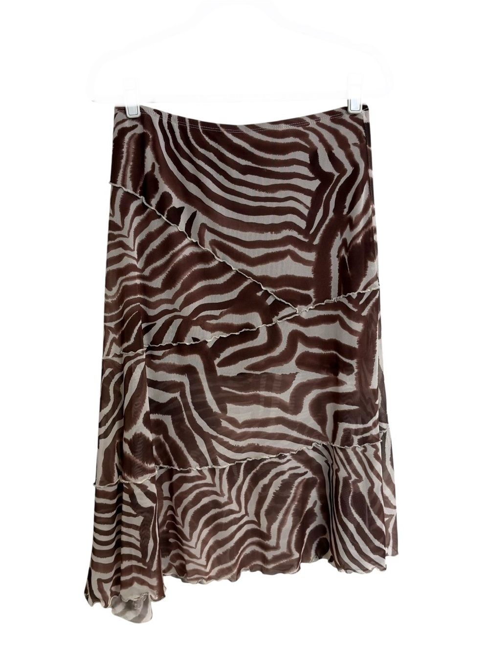See you Monday brown animal zebra print tiered chiffon asymmetrical skirt Large